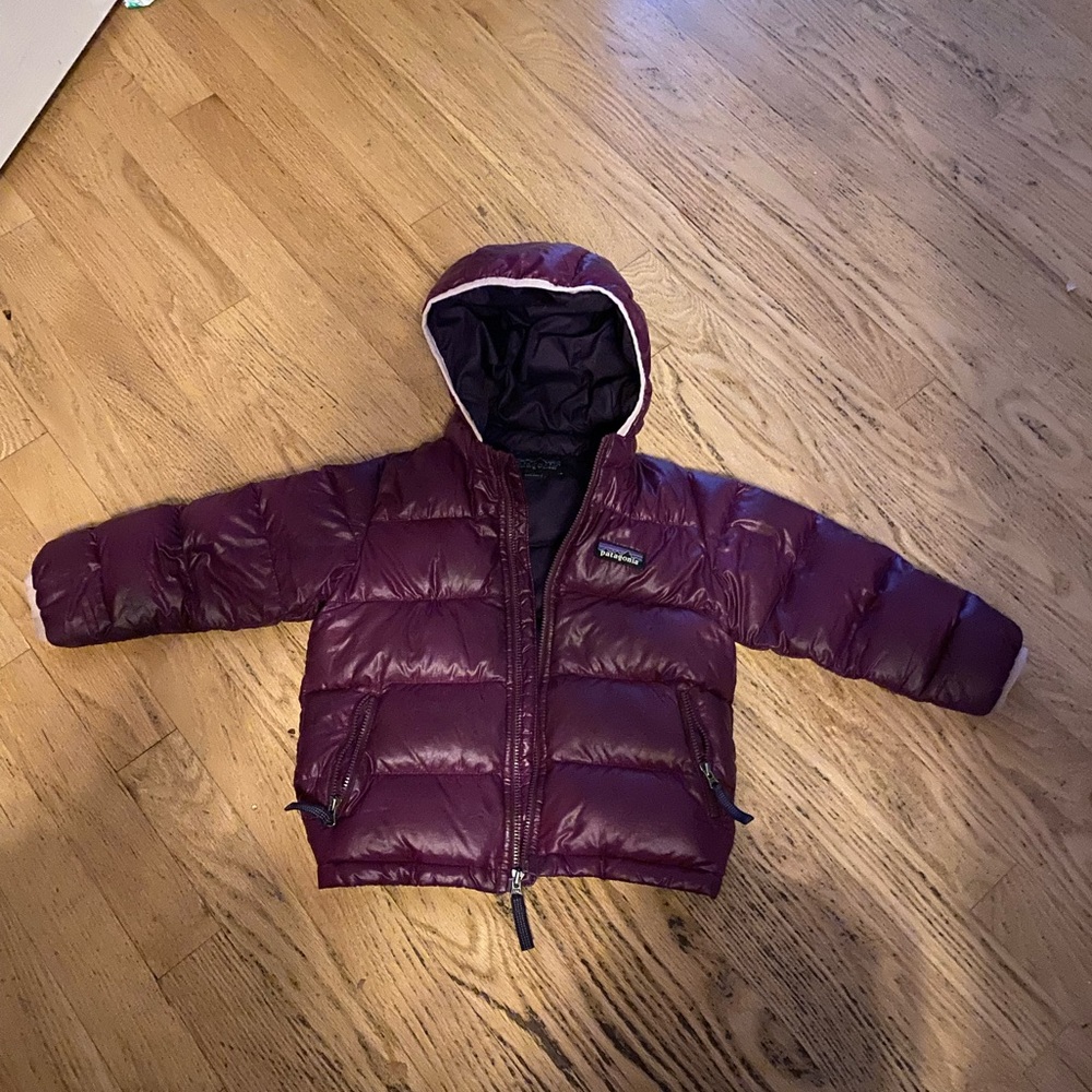 Patagonia Kids Puffer Jacket in Burgundy with Cream Trim